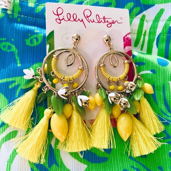 LLILY PULITZER NWT🩷SOLD🩷 YELLOW TASSEL EARRINGS ⭐️ Fun Statement Pierced Post - Picture 2 of 9